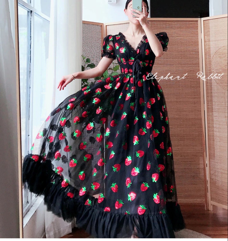 Plus size 5xl Women Black Pink Strawberry Sequined Dress V ...