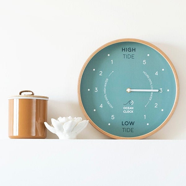 Turquoise wood Tide Clock CUSTOM
