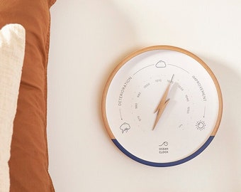 Navy blue and white wood weather BAROMETER