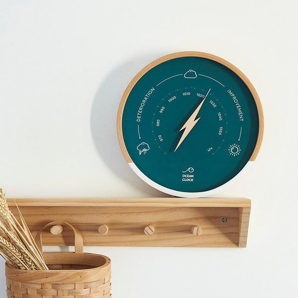 Peacock blue wood weather BAROMETER