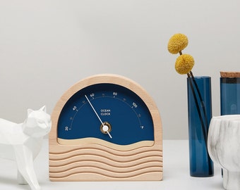 Weather thermometer indoor wooden navy blue design CUSTOMIZABLE