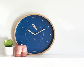 Surf wooden blue wall clock SILENT