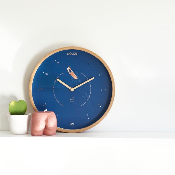 Surf wooden blue wall clock SILENT