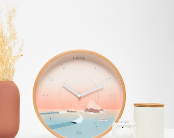 Sunrise Wooden Wall Clock: Silent Beechwood, Handmade in France