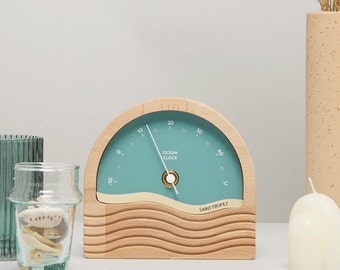 Weather thermometer indoor wooden turquoise blue design CUSTOMIZABLE