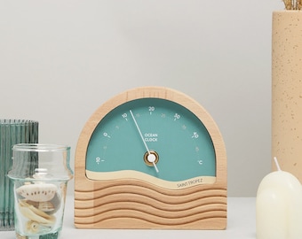 Weather thermometer indoor wooden turquoise blue design CUSTOMIZABLE