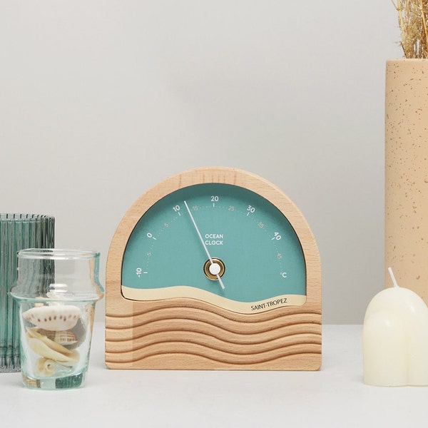 Weather thermometer indoor wooden turquoise blue design CUSTOMIZABLE