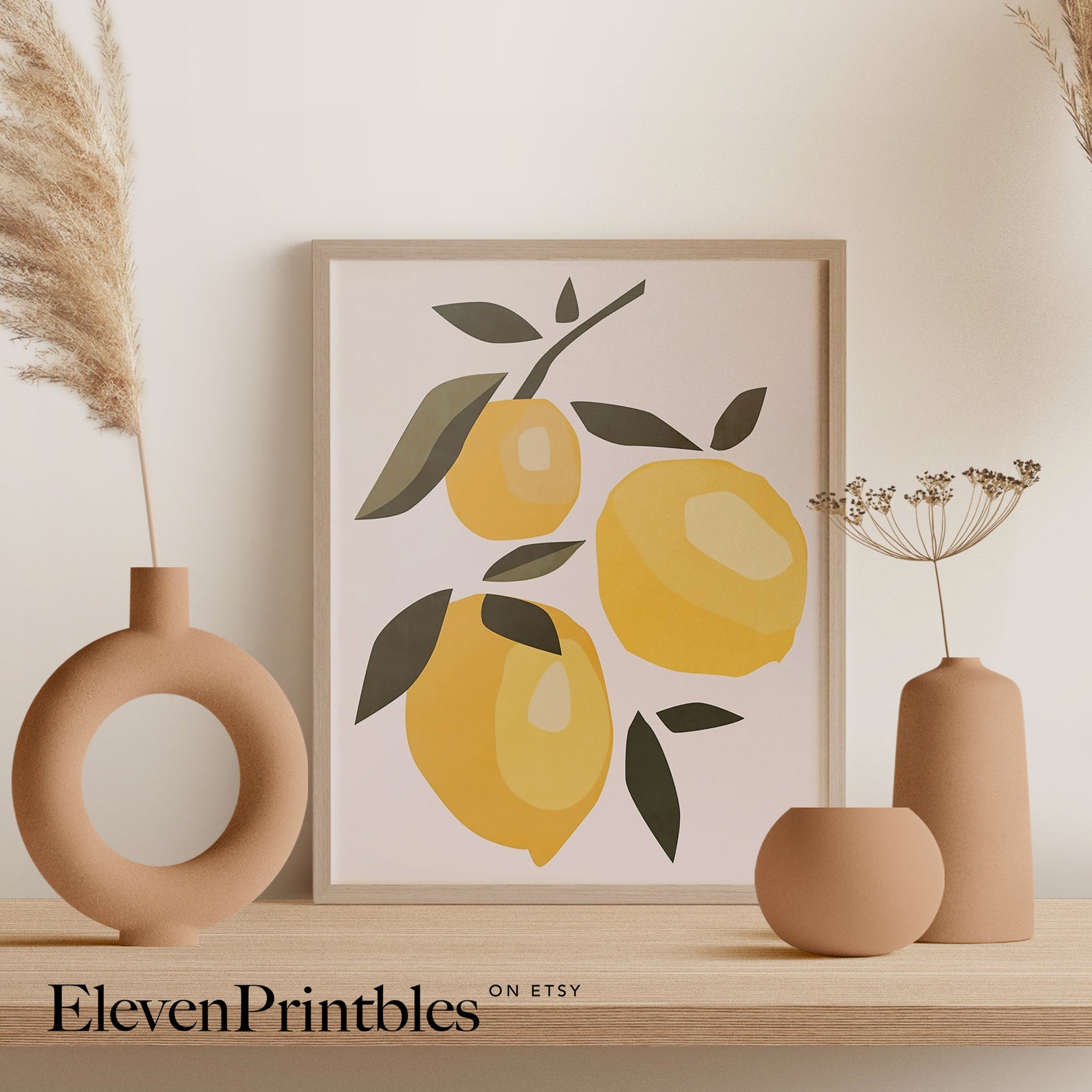 Lemon Wall Art Modern Abstract Botanical Lemon Kitchen Decor Etsy