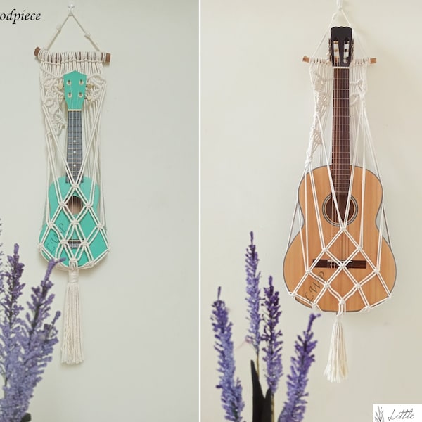 Macrame Guitar Hanger, Guitar Wall Hanger, Macrame Ukulele hanger, Guitar holder, Guitar Wall Mount, Boho birthday gift for her, Guitar room