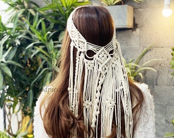 Boho Macrame veil, Macrame wedding veil, Boho wedding veil, Macrame wedding dress, Bohemian wedding headpiece hairpiece, macrame hatband