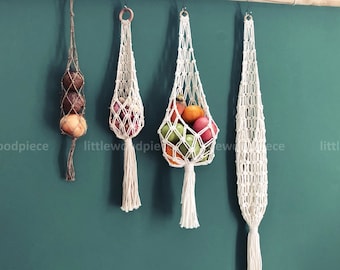 Macrame fruit hanger, fruit hanging basket, wall mount fruit basket, fruit holder, potato bag, produce bag over the counter,boho farmhouse