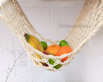 Fruit Hammock Under Cabinet, Macrame hanging fruit basket, produce hammock, Kitchen Storage,  Boho Kitchen Decor, tiny living, small space