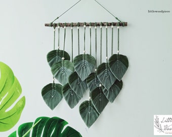 Green Leaves Macrame Wall Hanging, Macrame Wall Art, Green Dorm Decor, Boho Nursery Decor, Unique Housewarming Gift, Nature gift for her