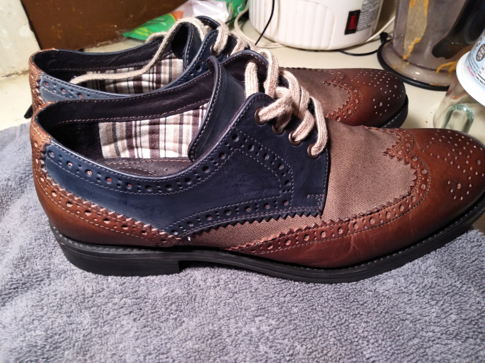 blue and brown wingtips