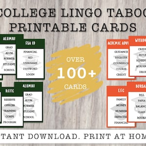 Afdrukbare College Lingo Taboe-kaart – Instant downloadspel voor toegang tot de woordenschat van het College - Digitaal afdrukbaar College Kennisspel - PDF