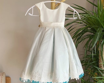 Light Ivory Flower Girl Dress: Satin Tulle Communion Dress