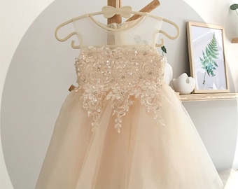 Bonnie Jean Gold Dress Toddler Formal Gown Flower Girl Ceremony Champagne  Wedding Evening Party Christening Princess Sleeveless Sequin Satin - Etsy