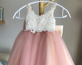 Lace flower girl dress, Tulle flower girl dress, First communion dress, Birthday girl dress, Tutu girl dress