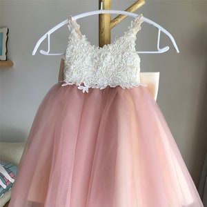 Lace flower girl dress, Tulle flower girl dress, First communion dress, Birthday girl dress, Tutu girl dress