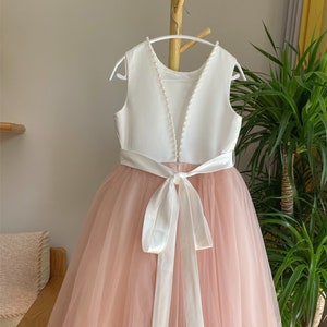 Tulle Flower Girl Dress: V-Back with Pearls, Communion Dress