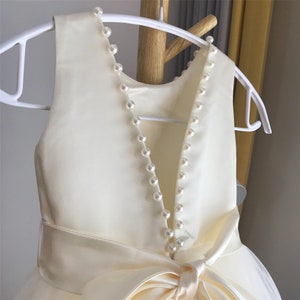 Ivory tulle flower girl dress, V back dress with pearls, Communion dress, Floor length image 6