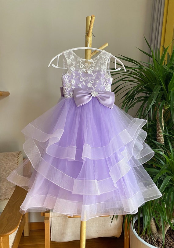 Purple Lace Flower Girl Dress: Layered Tulle, Illusion Bodice