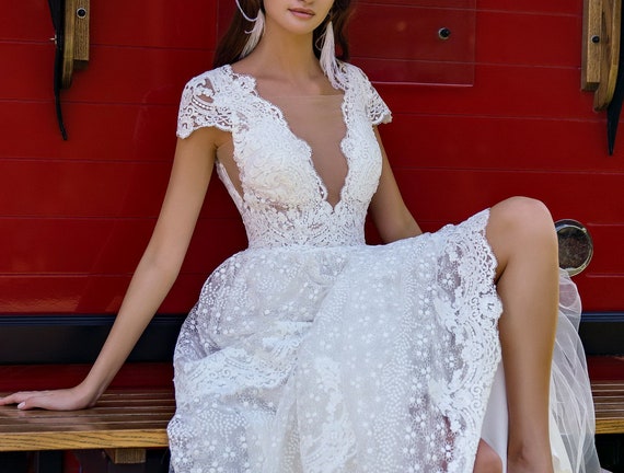 bohemian deep v dress with pearls