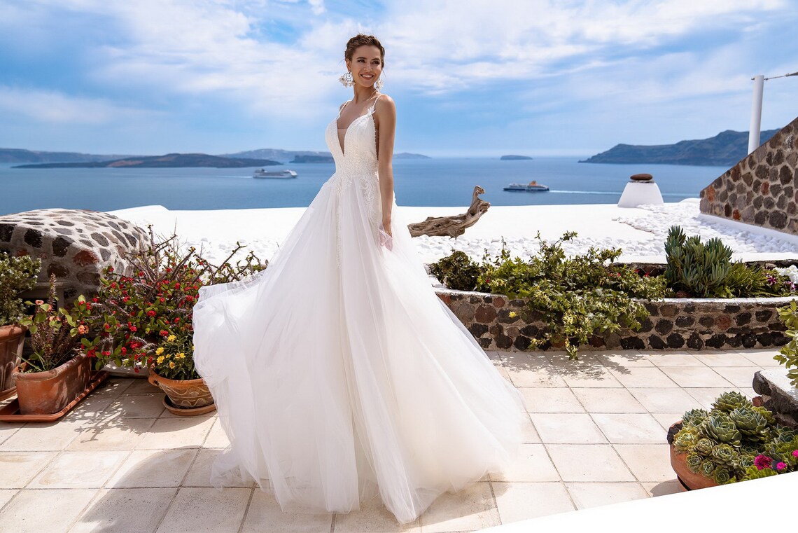 Light Wedding Dress ALine Wedding Dress Bridal Gown With Etsy