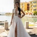 Sexy Wedding Dress, Slit Bridal Gown, A-line Silhouette, Deep V-neck Dress, Original Wedding Dress, Sexy Dress, White Wedding Dress