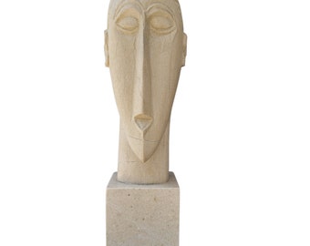 Modigliani Head Indoor Outdoor Stone Sculpture | Garden Statue