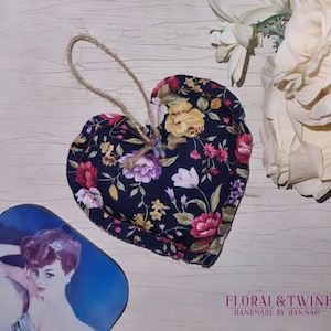 Autumnal fabric shabby chic hanging heart decorations