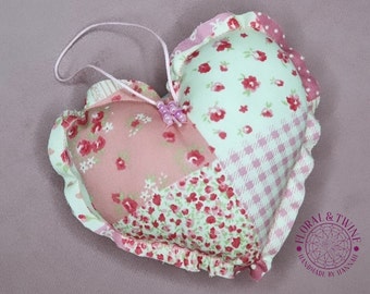 Shabby chic fabric hanging heart decoration Valentine's-themed collection