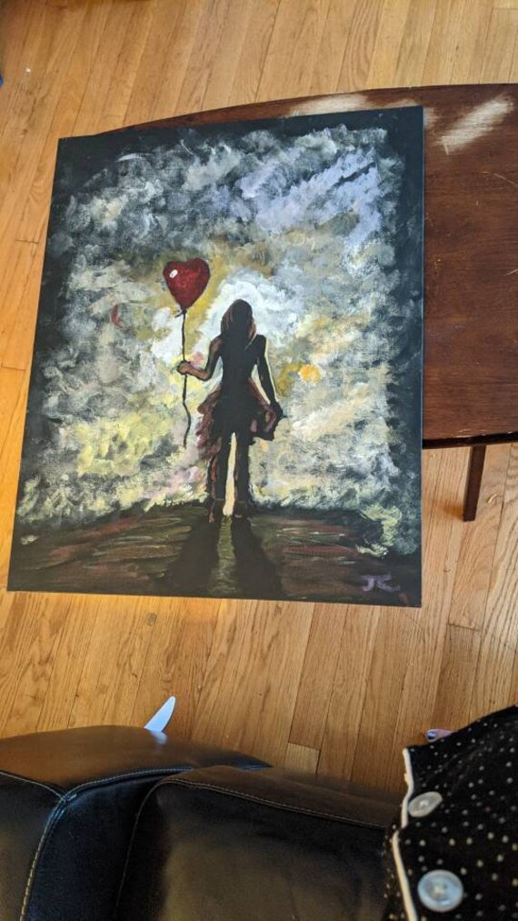 Acrylic girl with balloon painting Etsy