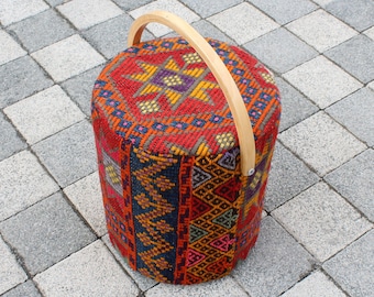 Round Pouf, Foot Stool Pouf, Chair Pouf, Ottoman Pouf, Kilim Pouf, Rustic Pouf, Pouf Cover, Floor Pouf, Tribal Pouf, Vintage Pouf, Boho Pouf