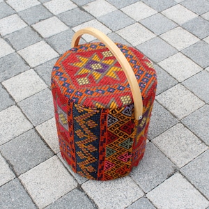 Round Pouf, Foot Stool Pouf, Chair Pouf, Ottoman Pouf, Kilim Pouf, Rustic Pouf, Pouf Cover, Floor Pouf, Tribal Pouf, Vintage Pouf, Boho Pouf