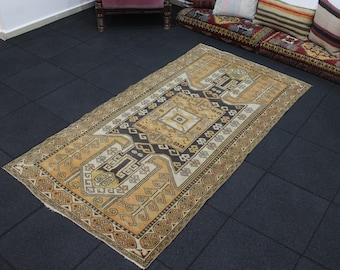Alfombra naranja turca, 3.4x6.2 pies, alfombra vintage, alfombra Oushak, alfombra antigua, alfombra hecha a mano, alfombras para cocina, alfombra de baño, alfombra de granja, alfombra Deco