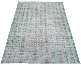 Green Turkish Rug, 5.9x8.7 Area Rug, Vintage Rug, Distressed Rug, Muted Rug, Floral Rug, Area Rug, Salon Rug, Large Area Rug, Bohemian Rug