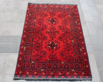 Vintage Turkish Red Small Rug, 3.2x4.5 Feet, Antique Rug, Persian Rug, Handmade Rug, Rugs for Bathroom, Kitchen Rug, Bedroom Rug, Home Decor