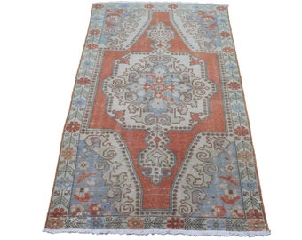 Vintage Floral Rug, 4.3x7.4 Area Rug, Orange Turkish Rug, Oushak Rug, Anatolian Rug, Wool Area Rug, Salon Rug, Living Room Rug, Boho Rug