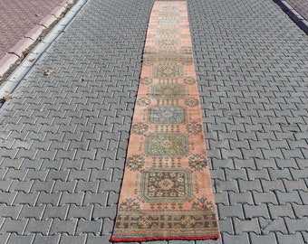 Oushak Runner Rug | 2.6x22 Vintage Runner | Orange Rug | Antique Runner Rug | Distressed Runner Rug | Hallway Runner Rug | Kitchen Rug