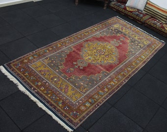 Wool Area Rug, 3.8x7.5 Area Rug, Turkish Rug, Vintage Rug, Muted Rug, Oushak Rug, Tribal Rug, Boho Rug, Deco Rug, Nursery Rug, Kitchen Rug