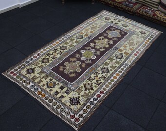 Oushak Rug, 3.8x7 Area Rug, Burgundy Turkish Rug, Vintage Rug, Kitchen Rug, Distressed Rug, Hand Knotted Rug, Bohemian Rug, Wool Area Rug