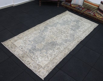 Alfombra vintage de 3.7x7 pies, alfombra de lana turca, alfombra tribal, alfombra gris oscura, alfombra hecha a mano, alfombras para sala de estar, alfombra boho, alfombra de dormitorio, alfombra de lana
