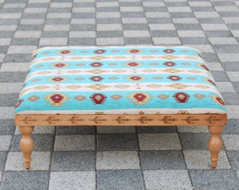 Tufted Upholstered Ottoman Footstool Coffee Table Handmade Beech Wood Rustic Farmhouse Solid Coffee Table Modern Coffee Table Quality Fabric