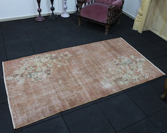 Turkish Rug, 3.7x6.5 Vintage Rug, Mocha Rug, Distressed Rug, Oushak Rug, Area Rug, Kitchen Rug, Muted Rug, Floral Area Rug, Handmade Rug