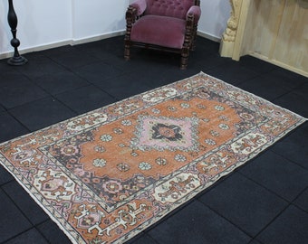 3.8x7 ヴィンテージラグ、ウシャックラグ、オレンジラグ、デザイナー