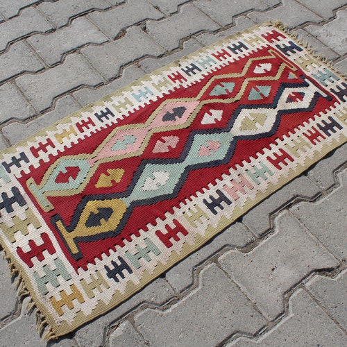 Colorful Kilim Rug, 1.5x3.2 Feet, Kilim sale Rug, Striped Rug, Vintage Rug, Doormat kilim rug, Handmade Rug, Salon Kilim rug, Vintage Floor Rug