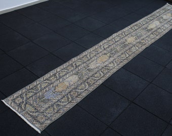 Turkish Runner Rug | 1.8x12.5 Runner Rug | Navy Runner Rug | Hallway Runner Rug | Wool Rug | Antique Runner Rug | Corridor Rug | Boho Rug