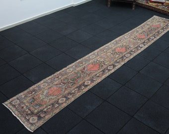Turkish Runner Rug | 1.9x12.5 Runner Rug | Red Runner Rug | Hallway Runner Rug | Wool Rug | Antique Runner Rug | Corridor Rug | Boho Rug