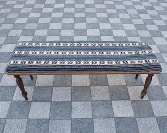 Ottoman Bench | Big Entryway Bench | Ottoman Footstool | Upholstered Footstool | Upholstered Ottoman | Tufted Bench with Accent Fabric | US